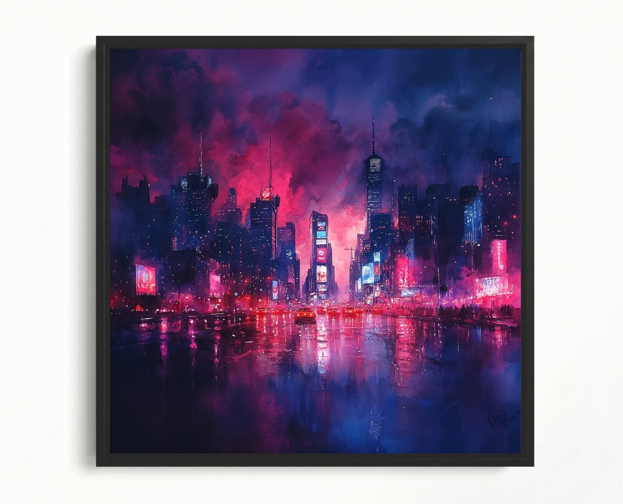 Obraz Rám American Box New York Město Ulice Auta Noc Světla 50x50