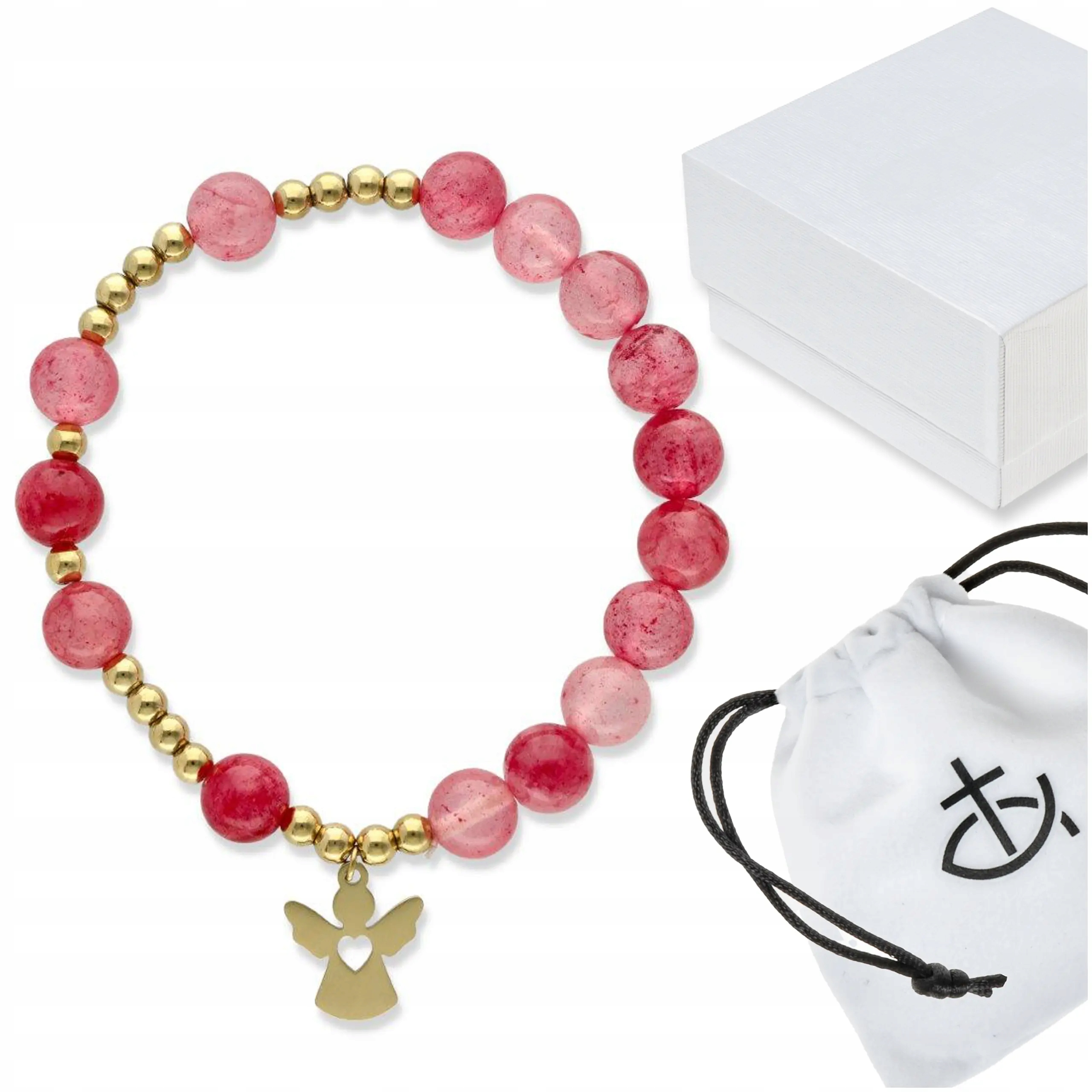 Růženec na ruku Náramek přírodní kameny jadeit růžový s krabičkou