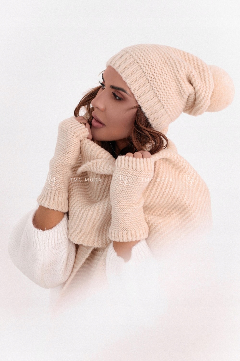 Komplet Verona Čepice, Šála, Rukavice Krémová