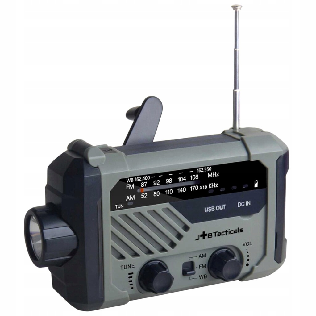 Rádio pro přežití Jb Tacticals zelené s svítilnou a powerbankou