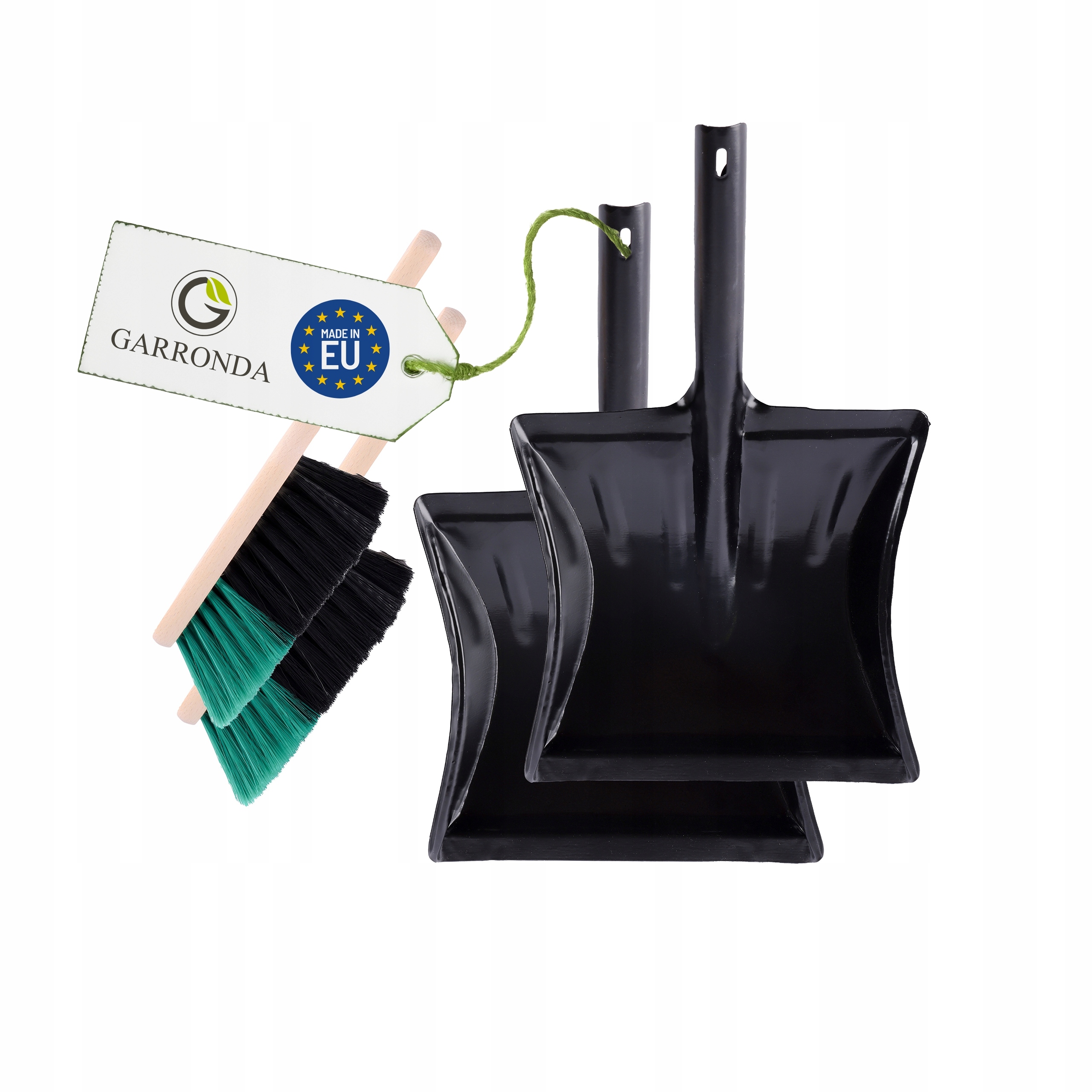 Levně 2x lopatka kovová smetáček Garronda černo-zelená/černá