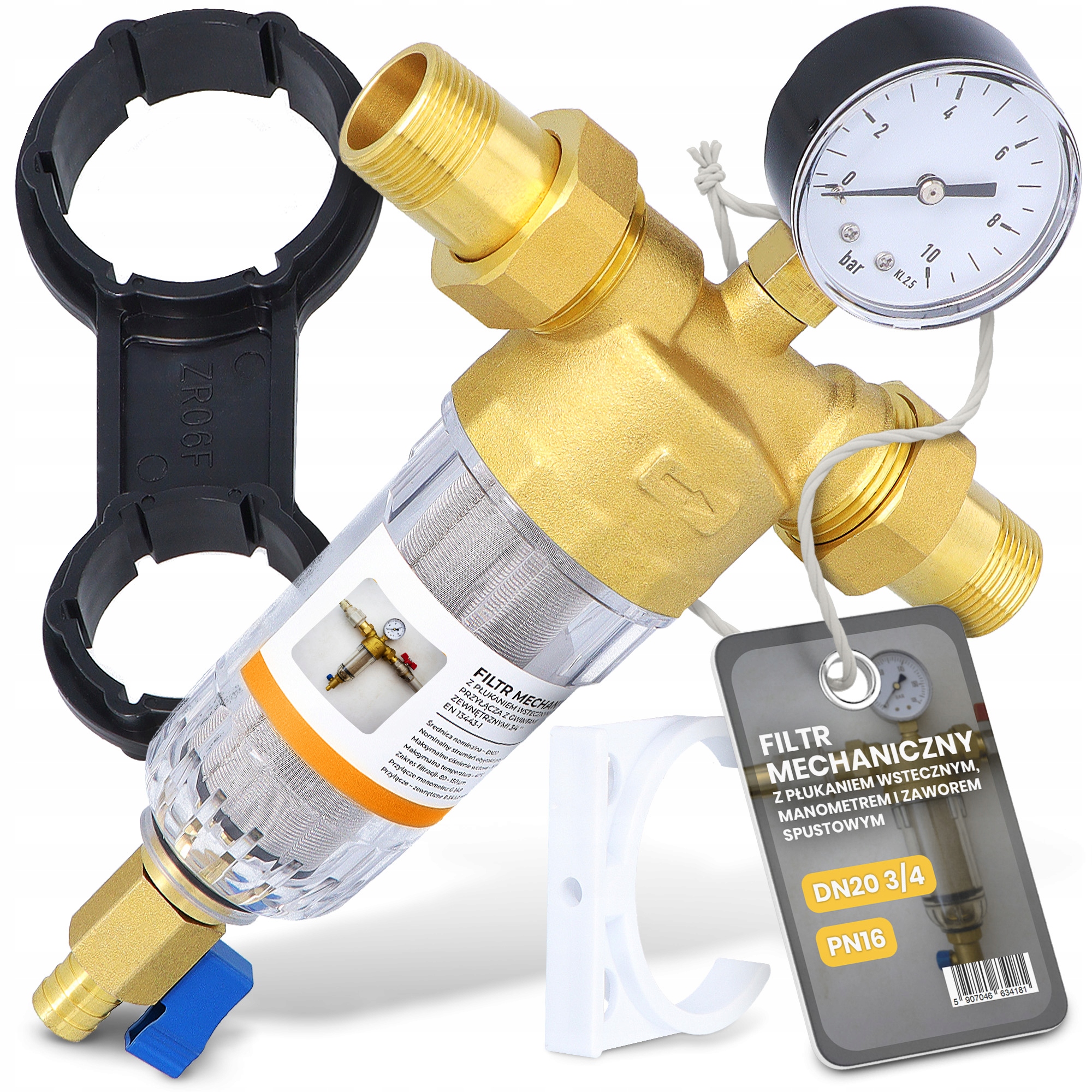 Filter Vody 3/4'' Usadzovací prefilter Manometrom Mosadzný mechanický A9-T