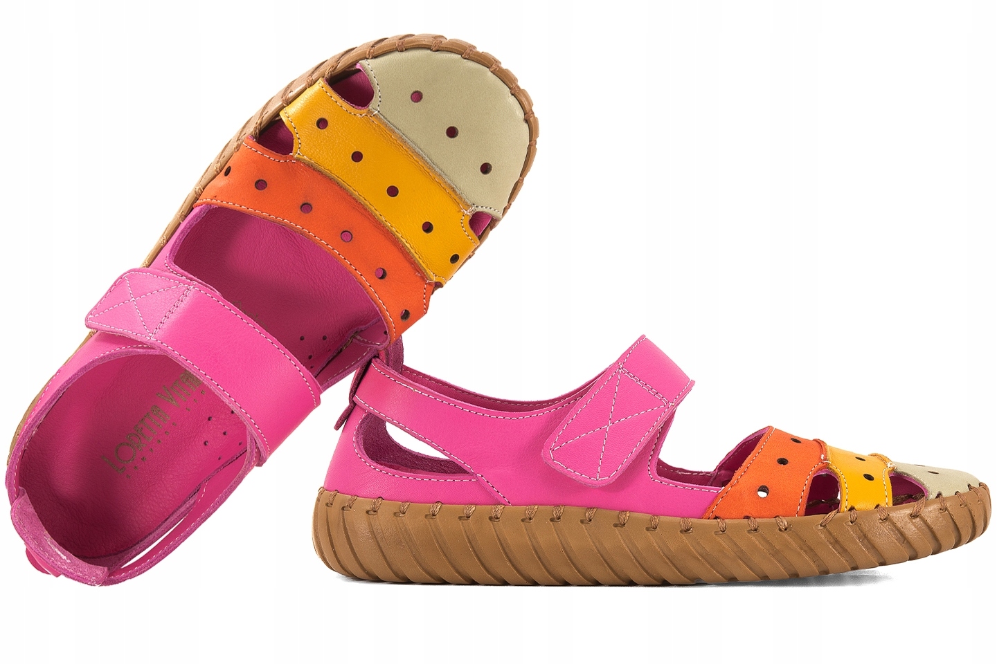 Loretta Vitale BB/5327 Sandały Damskie Skórzane Półbuty Ażurowe 38 Różowy