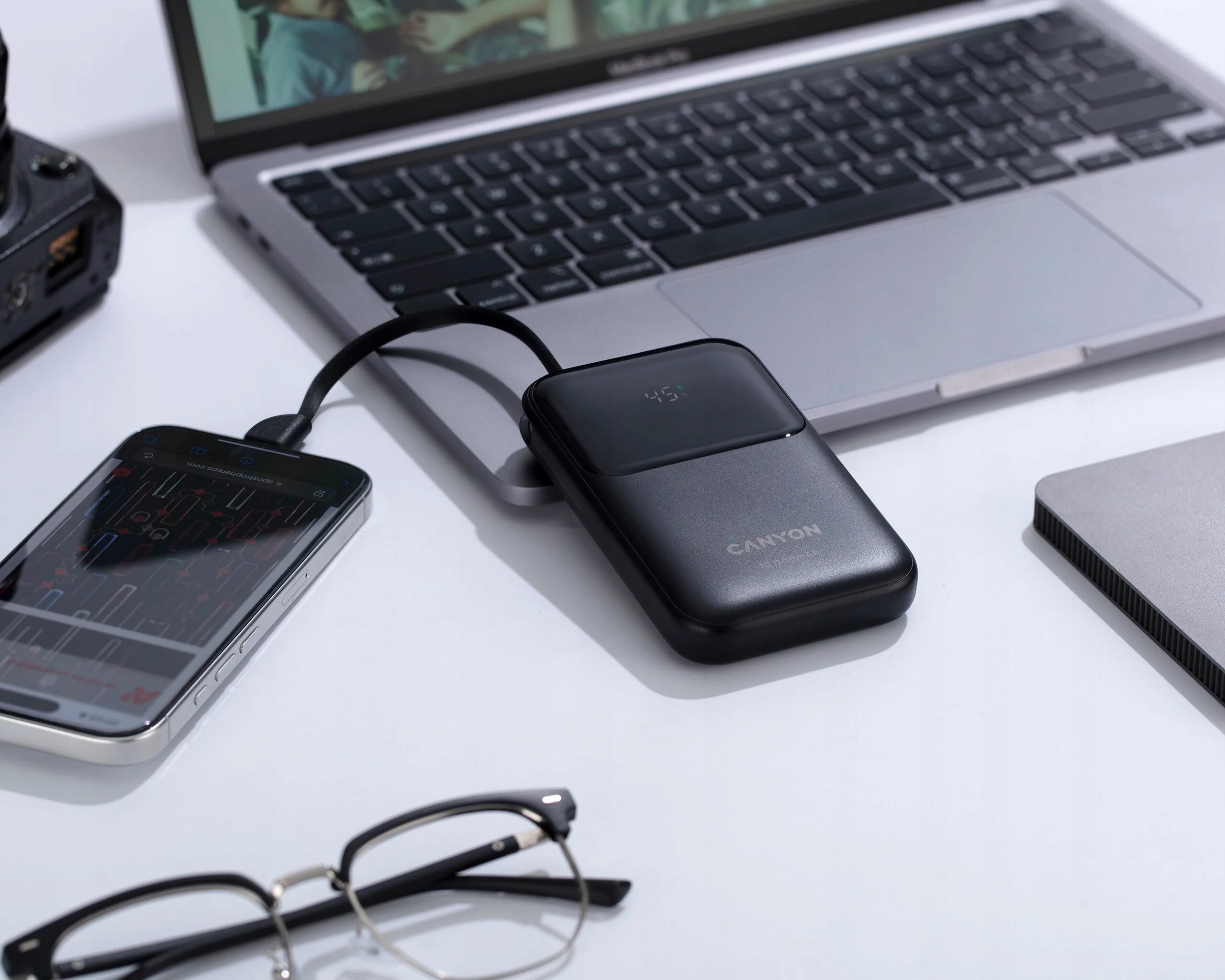 CANYON Powerbank OnPower 101 z kablem 10000 mAh PD22.5W Czarny — 13