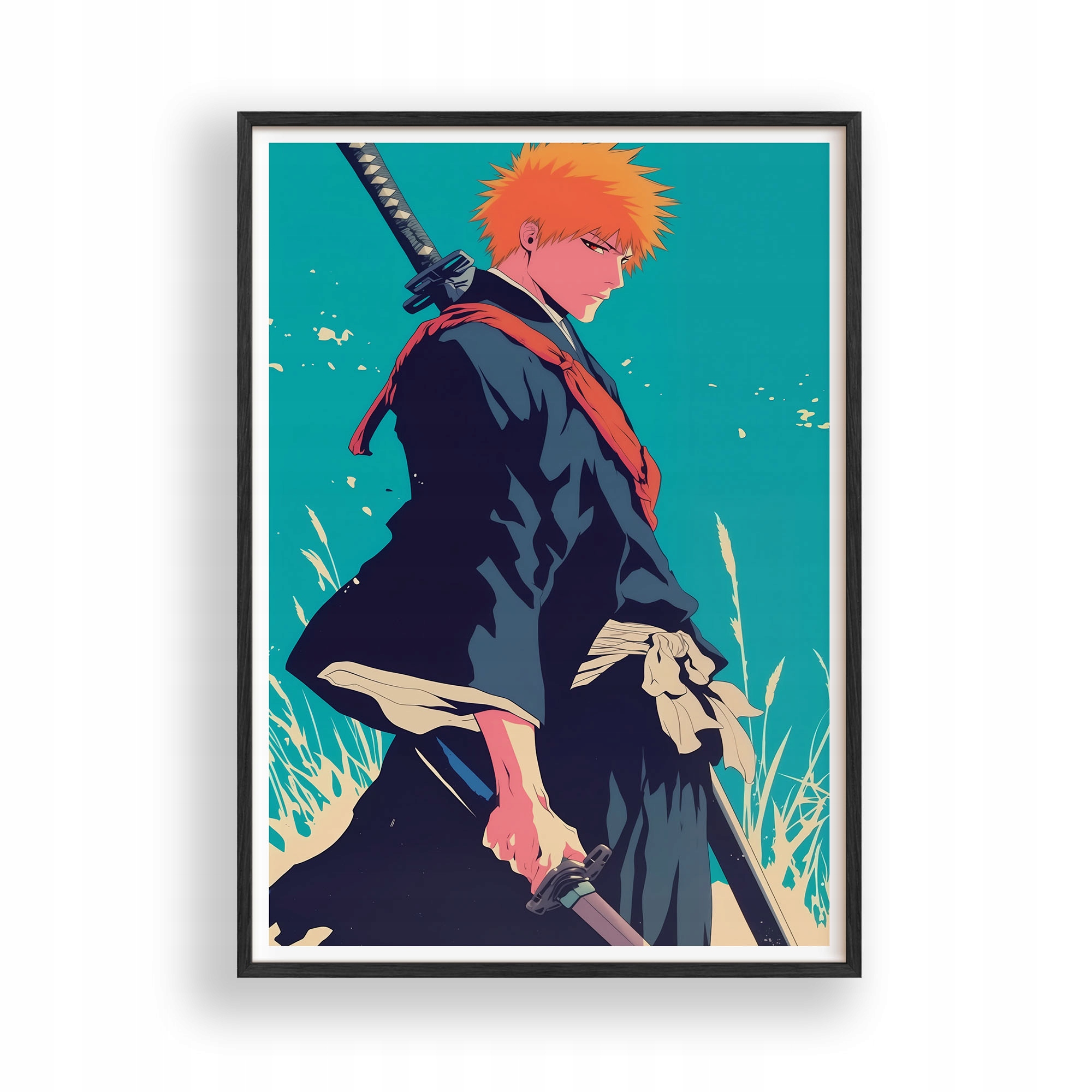 Obraz Bleach Ichigo Kurosaki Anime Plakát Rámeček Dřevěný Černý 30x42 cm