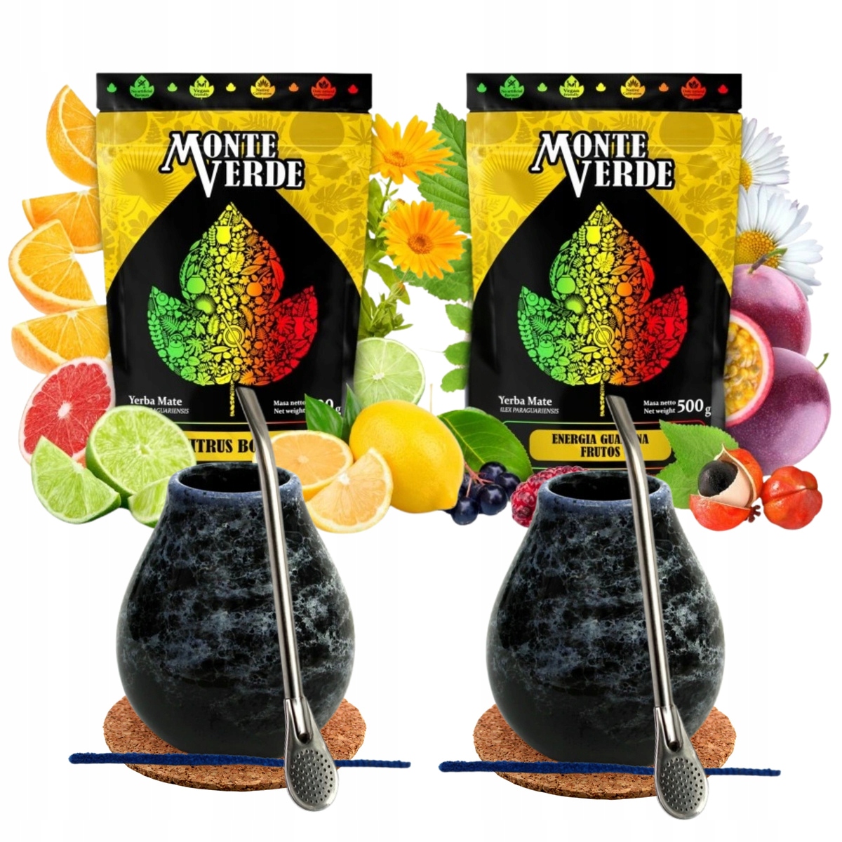 Levně Sada Yerba Mate Monte Verde Citrus Bomb Energia Guarana Matero 2 x 500 g