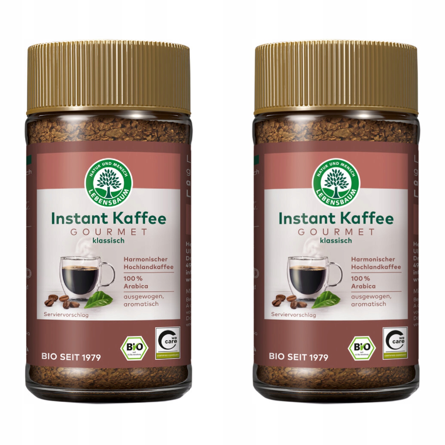 2x Kawa Rozpuszczalna Liofilizowana Arabica Gourmet 100%BIO 100g Lebensbaum