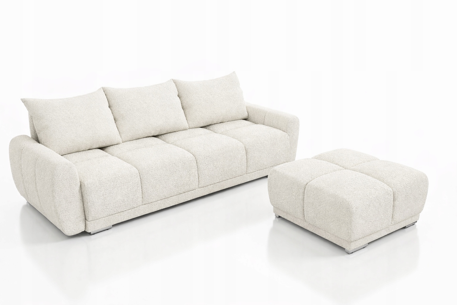 Bílá Rozkládací Pohovka S Funkcí Spaní 150 x 200 CM Honey 3 Boucle Taburet