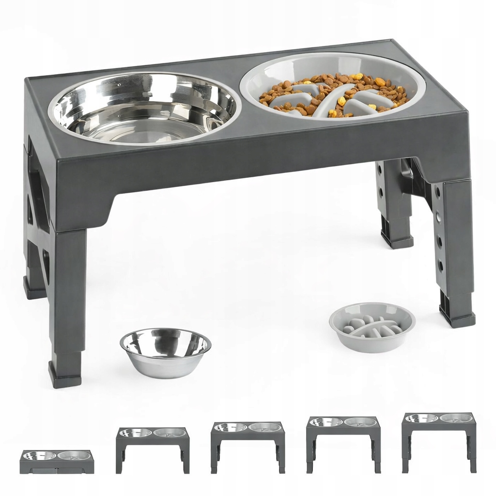 Levně Stolek pro psa nastavitelný s miskami, skládací pro všechna plemena, 2v1