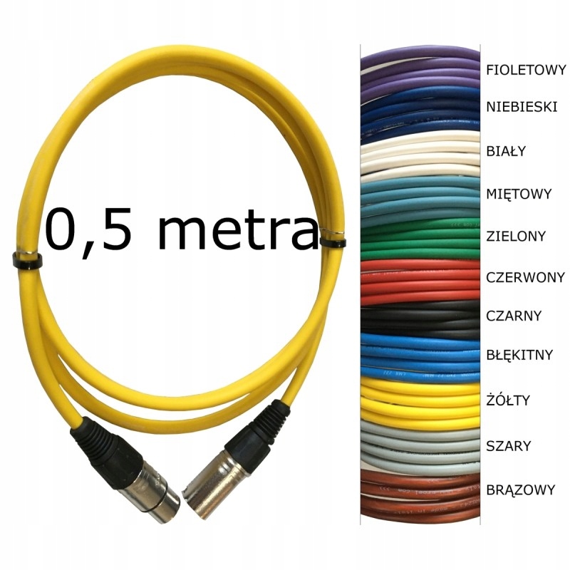 Przewód mikrofonowy żółty 0,5 m Xlr ręcznie lutowany złącza Proel
