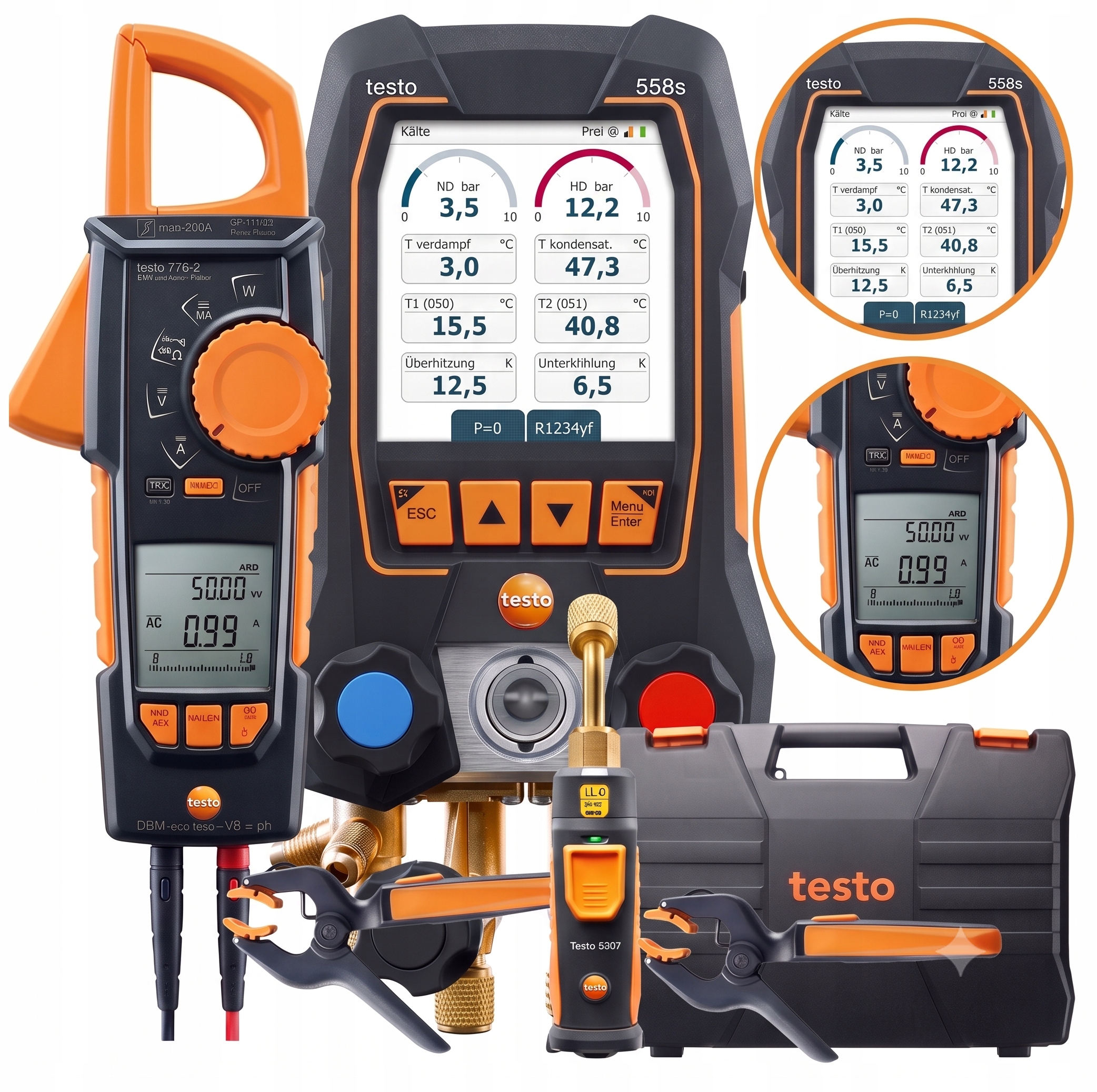Zestaw Oprawa Zaworowa 558S Amperomierz Cęgowy Dla Instalatorów Testo
