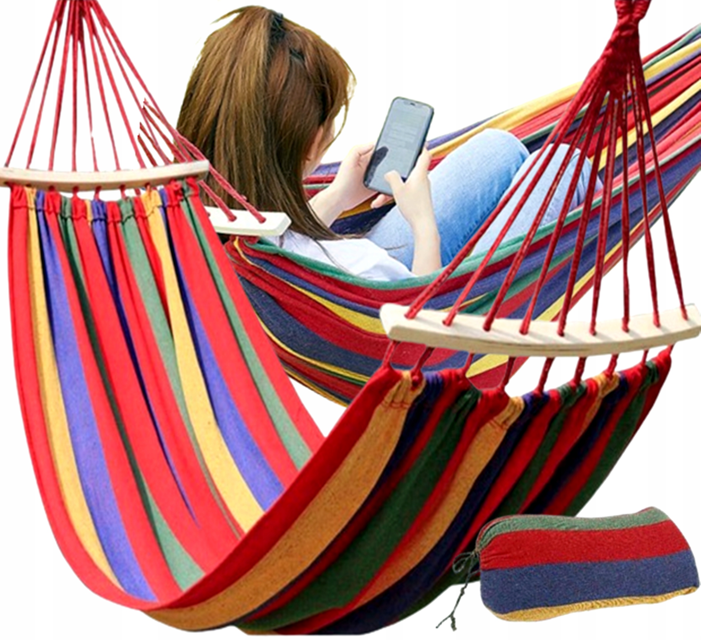 HAMAK OGRODOWY 1 OSOBOWY Z DRĄŻKIEM DO OGRODU MOCNY JEDNOOSOBOWY 260x80 CM