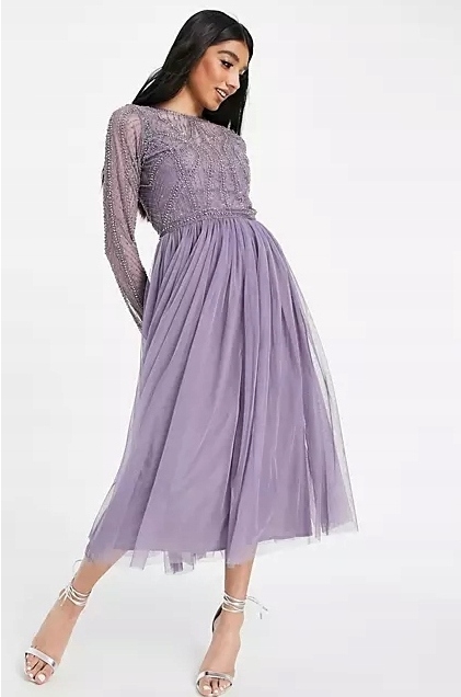 Zdobené Tylové Koktejlové Šaty S Korálky Design 42 XL