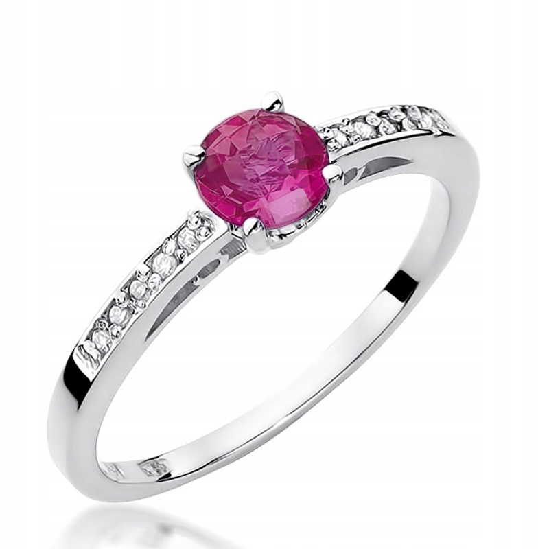 

Pierścionek Złoty Z Rubinem I Brylantami 0,05ct