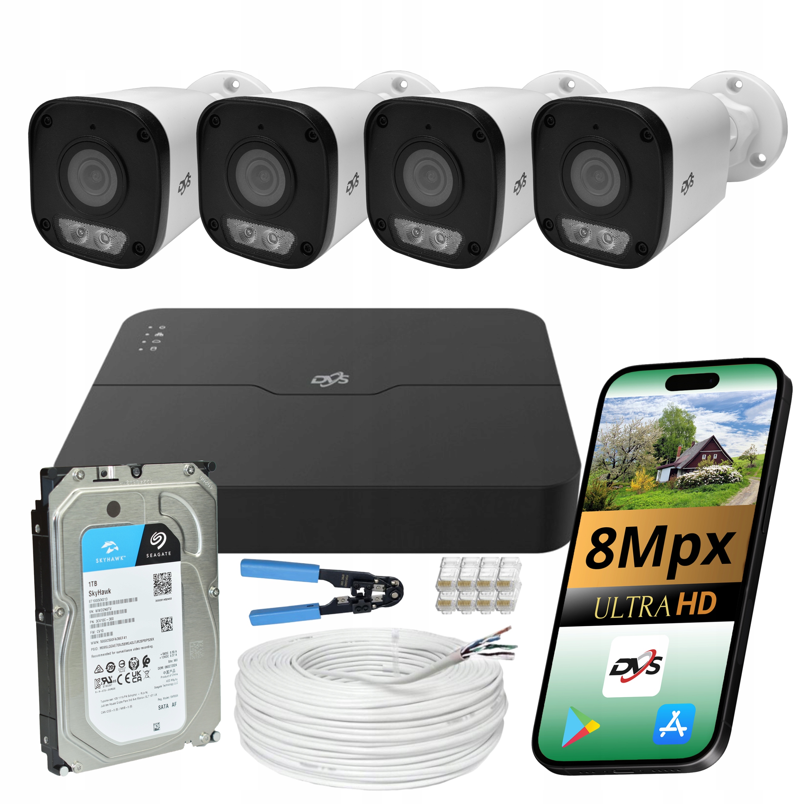 Monitorovacia Sada 4 Kamier Dvs 8MPX Séria Light Line Disk 1TB Ip Poe Tubová