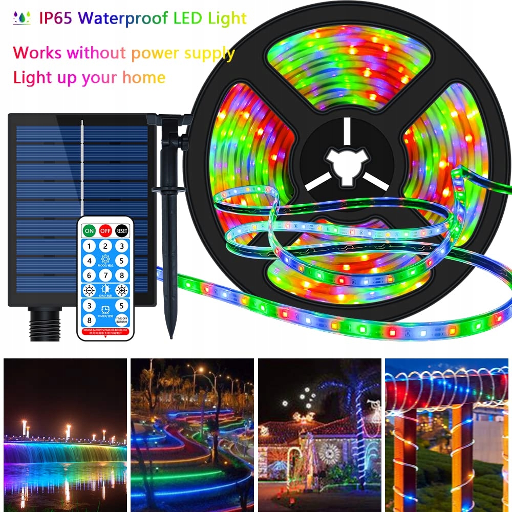 MIWATT 10M Solarne LED Paski Wielokolorowe 560 LED Pilot RF — miniatura 4