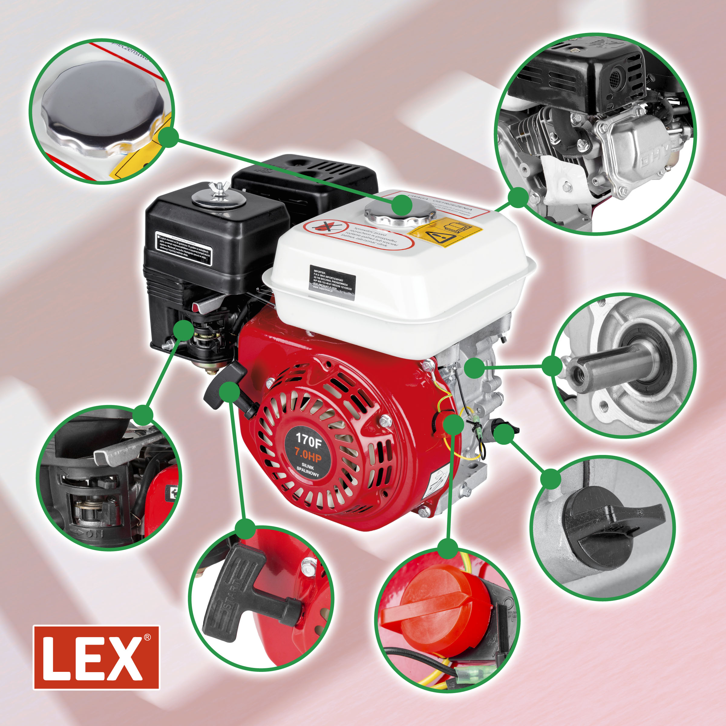 SILNIK SPALINOWY ZAGĘSZCZARKA UBIJARKA AGREGAT GOKART 7.0HP OHV GX160 20MM Model 170F