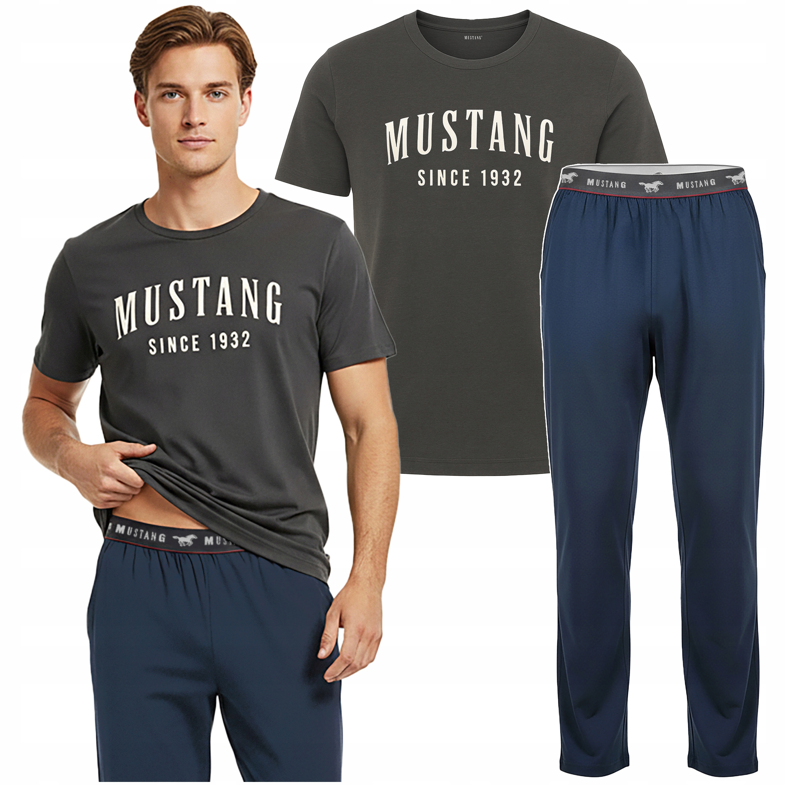 Mustang Pánské pyžamo Dlouhé kalhoty Tričko Bavlna Velikost M