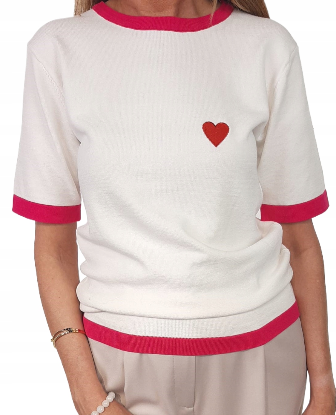 Yarn Premium Svetrová halenka Bílá Fuchsiové srdíčko Novinka