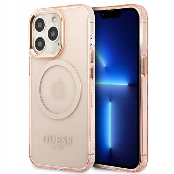 Pouzdro Guess Gold Outline Translucent MagSafe pro iPhone 13 Pro Max růžové