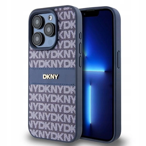Pouzdro Dkny Leather Mono Stripe & Metal Logo pro iPhone 15 Pro modré
