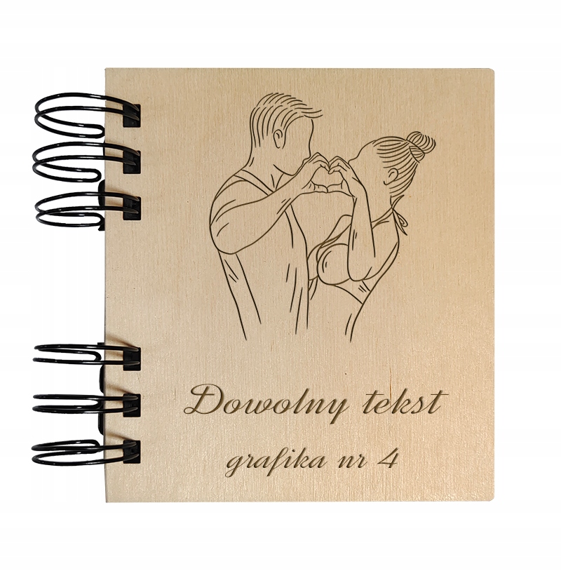 Album drewniany Mini z grafiką zakochanej pary i tekstem