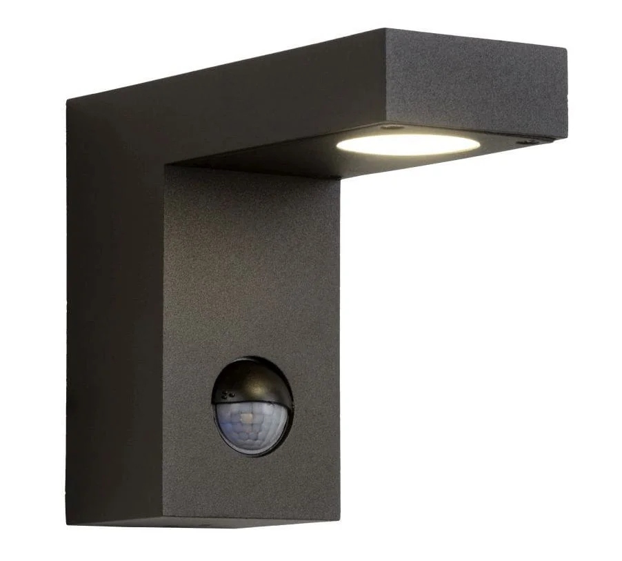 Vonkajšie Led nástenné svietidlo antracitové so snímačom 3000K IP54 Lucide