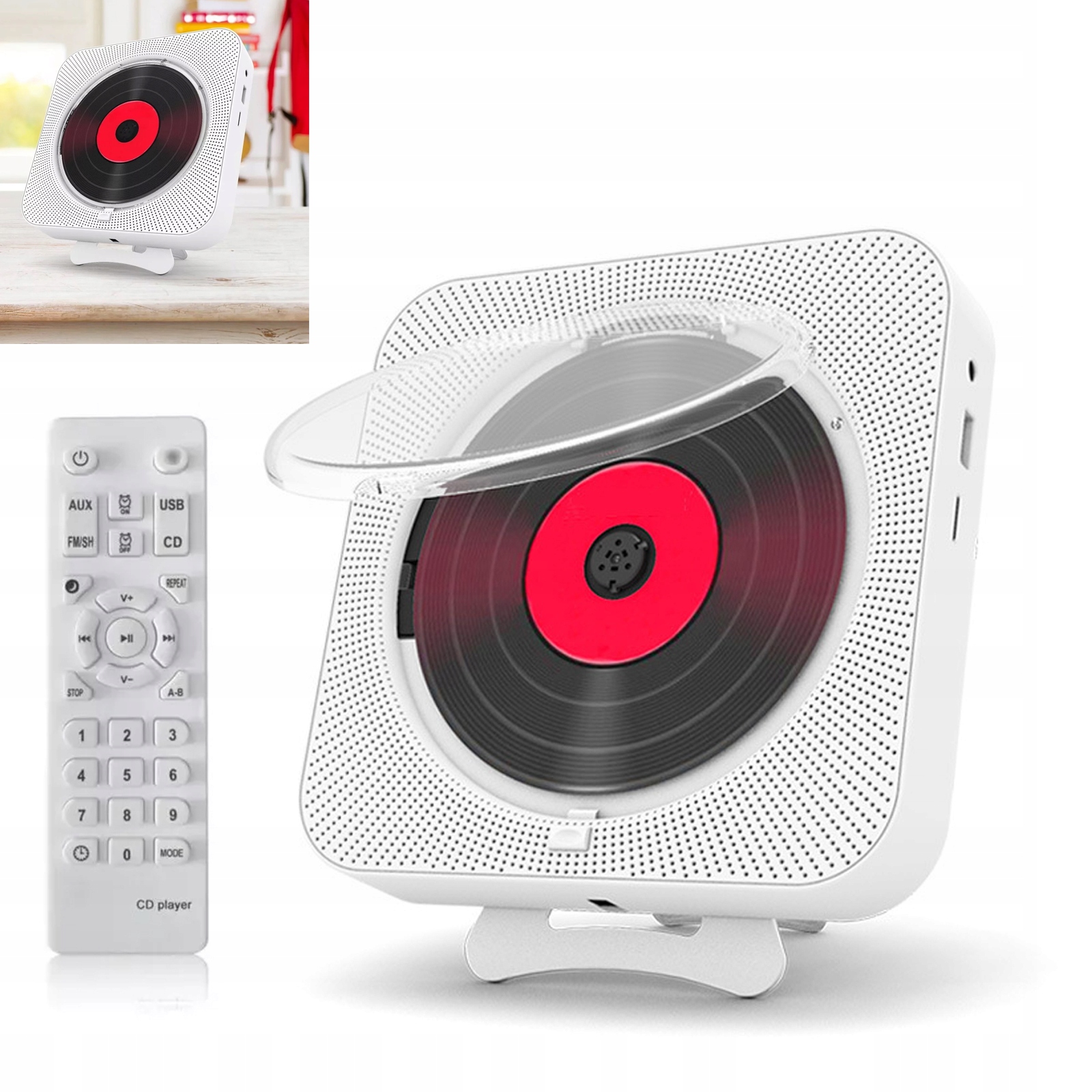 Przenośny Odtwarzacz CD 5.0 Bluetooth Aux Głośnik Aux Radio Usb Fm Biały MP3