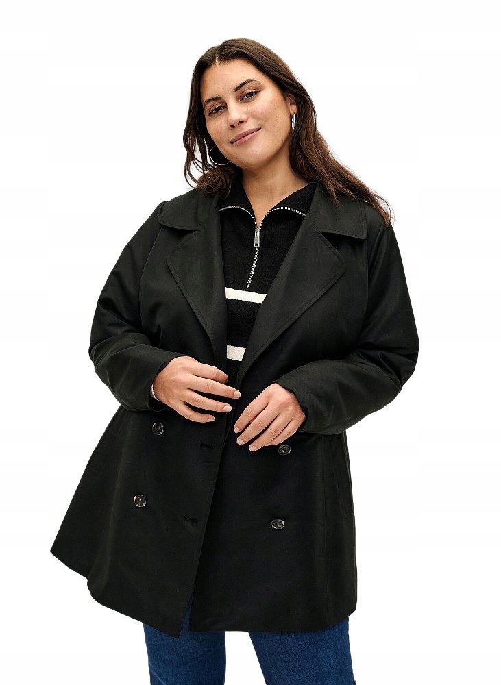 Zizzi Krátký Černý Kabát Trench Bunda Plus Size 322A 48