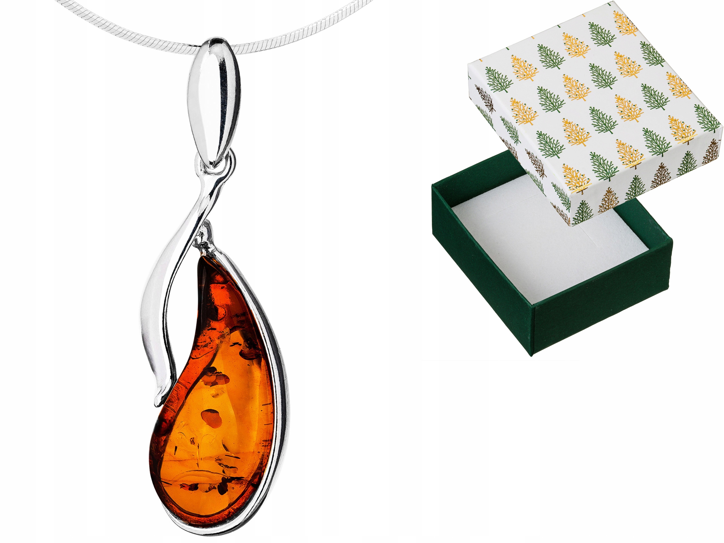 Stříbrný náhrdelník Kapka Přívěsek s jantarem Lžička Přívěsek Řetízek 75