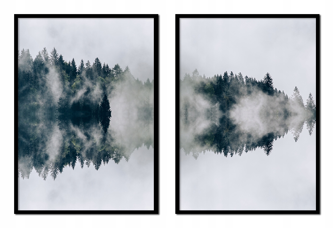 Obraz Plakáty V Rámu 33x43 cm Diptych Sada 2 obrazů Les Jezero P1543