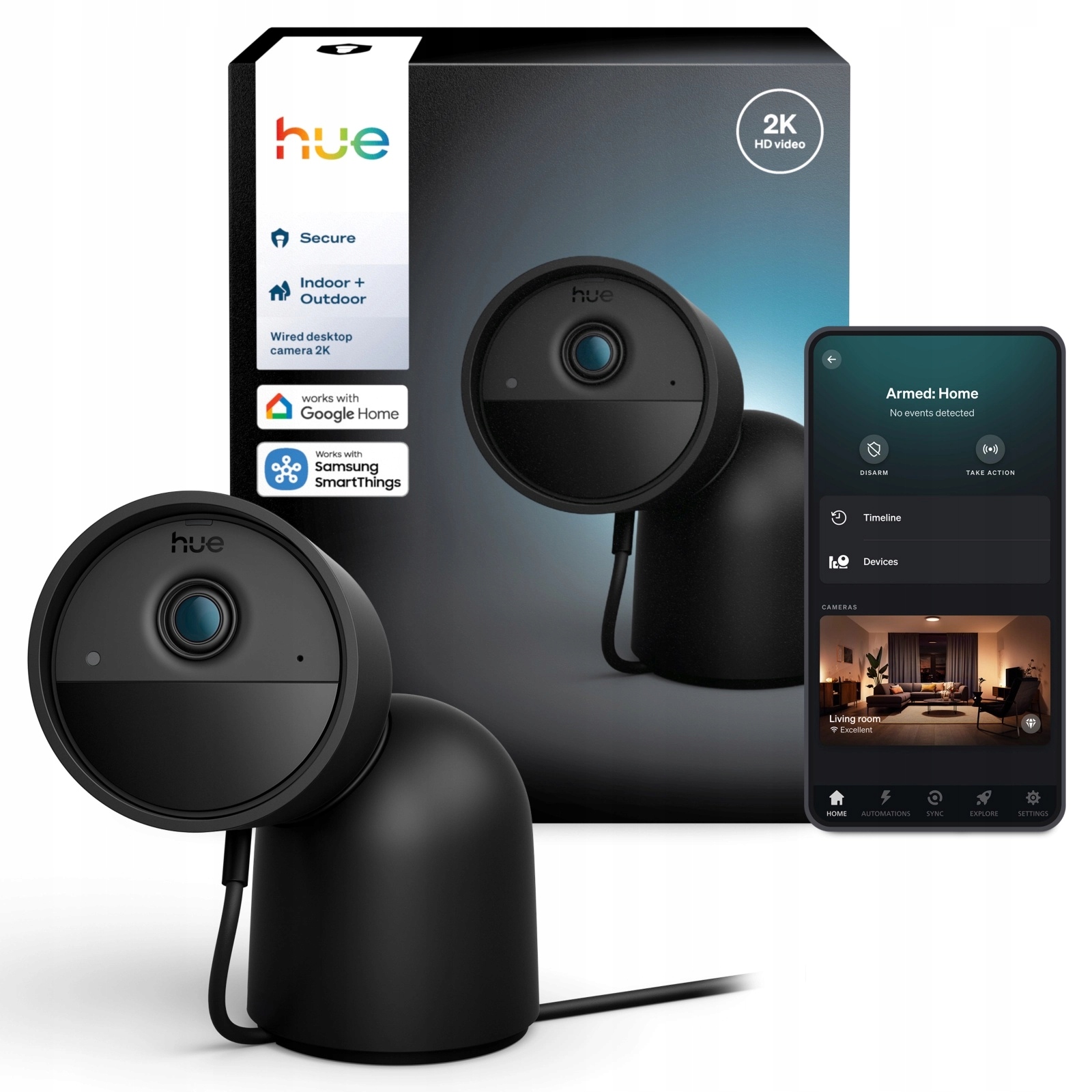 Vnitřní kabelová kamera Ip 2K Qhd 1440p Zigbee WiFi Secure Philips Hue