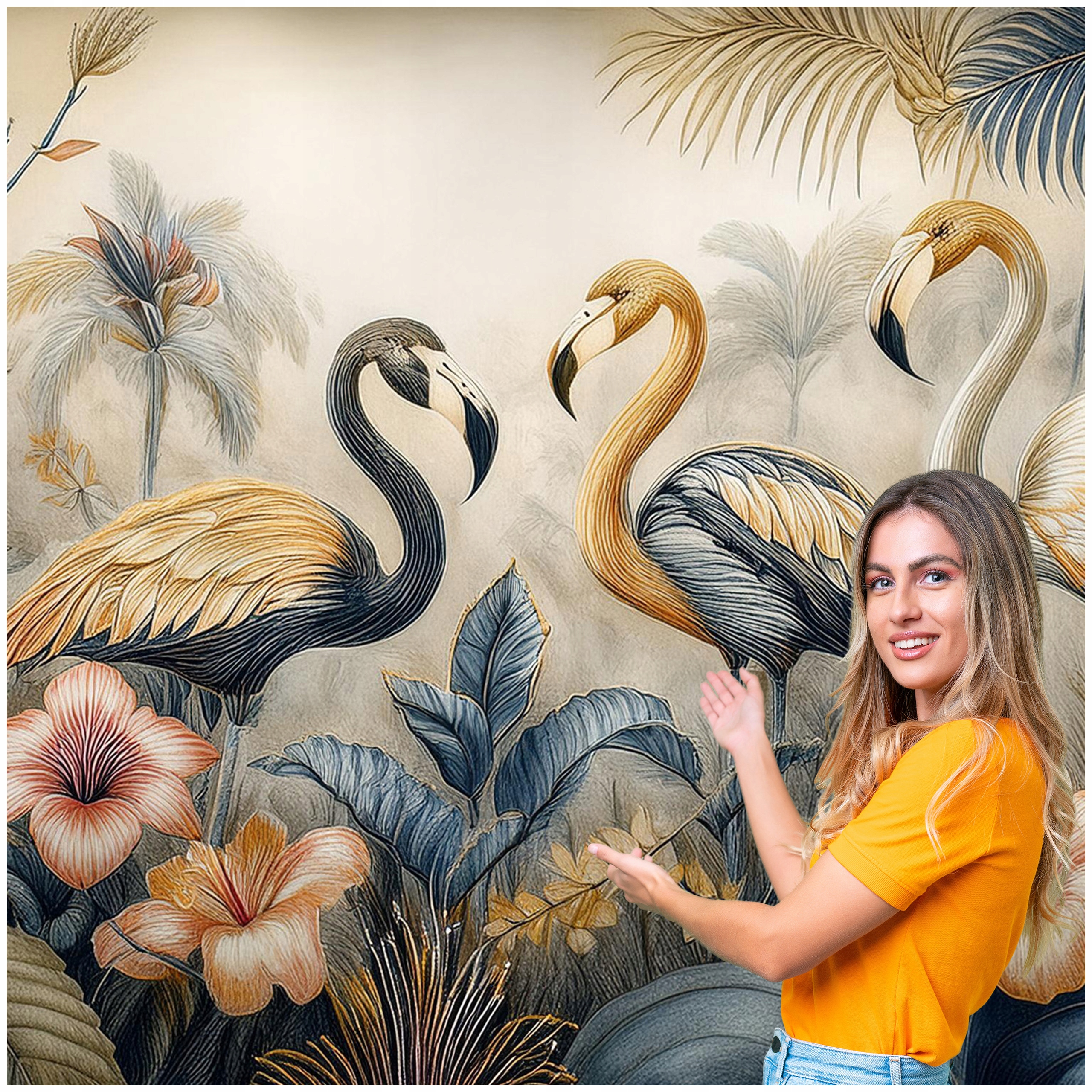 Fototapeta 3D Zvieratá Vtáky Krajina Flamingi 196x260 PTK08W