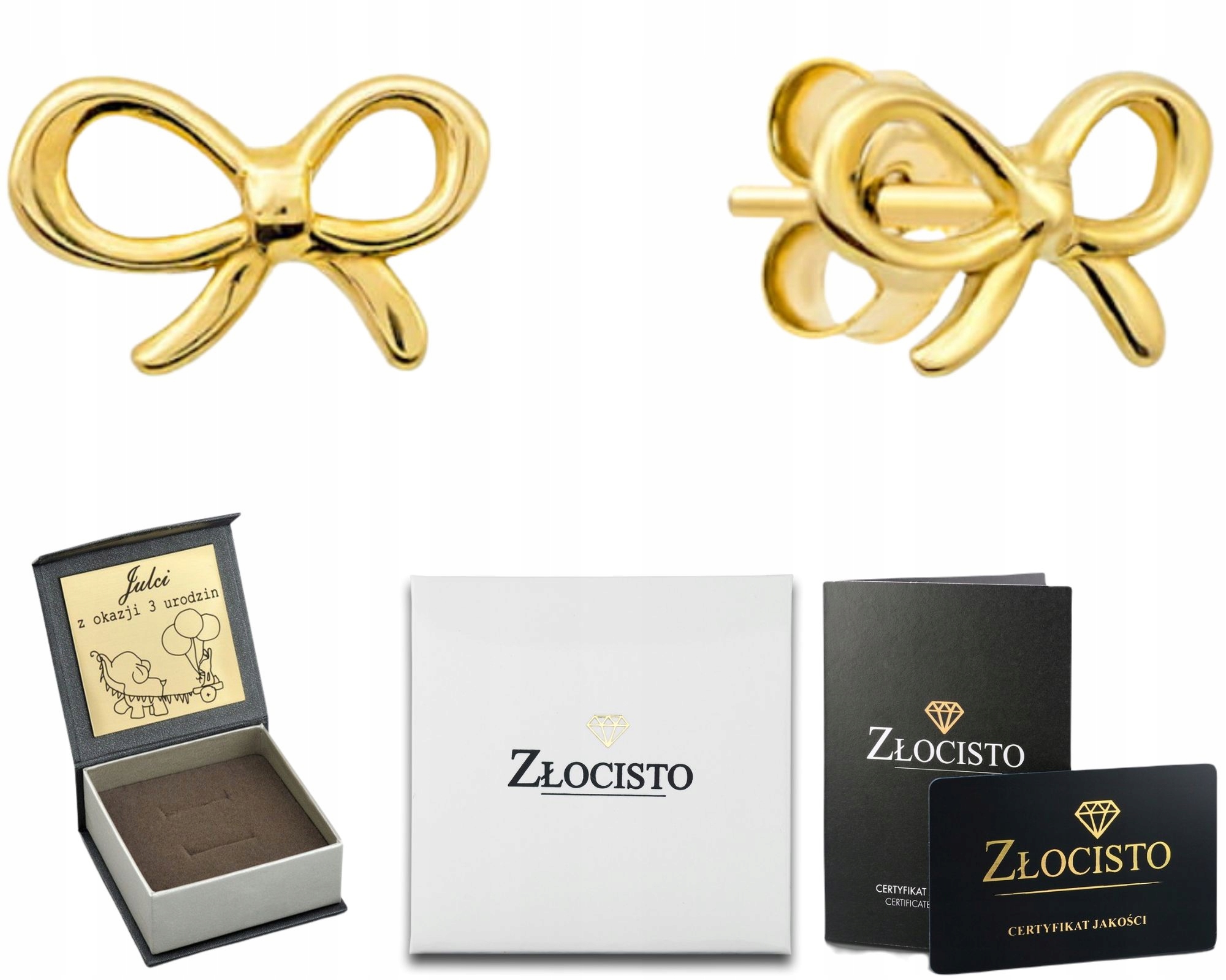 Zlaté Náušnice Mašličky Šrouby 585 Gravírování