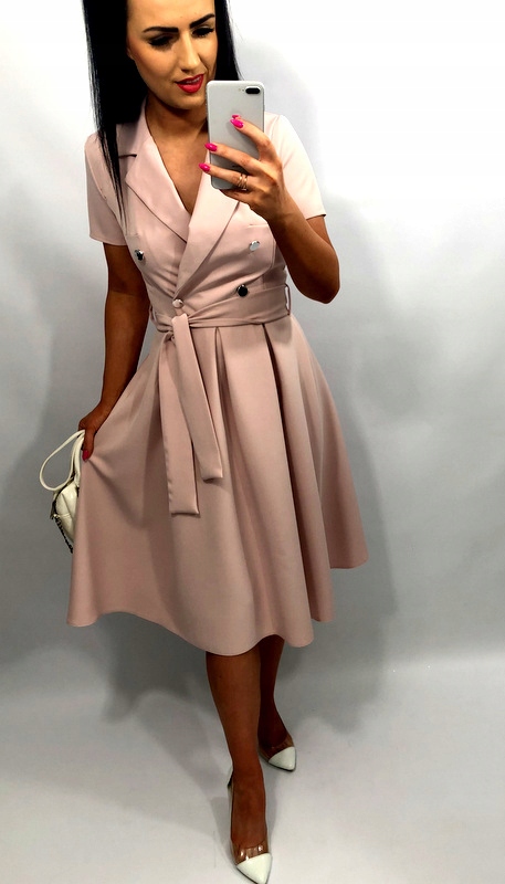 Sukienki Damskie n Komunię Chrzciny Wesele Elegancka Rozkloszowana Ecru XXL Rękaw krótki rękaw