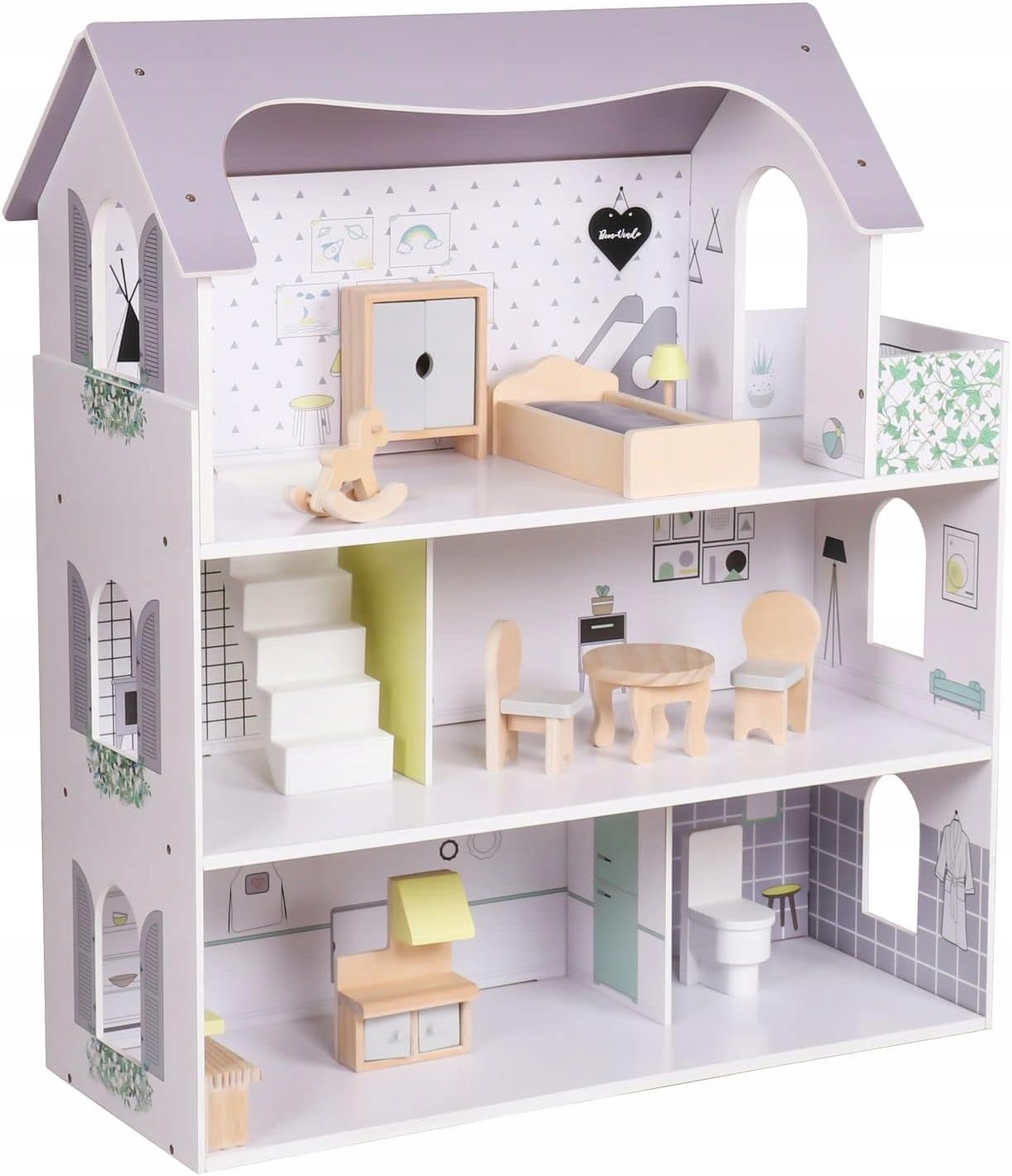 Duży Domek Dla Lalek Drewniany z balkonem Meble Balkon Trzypiętrowy XXL