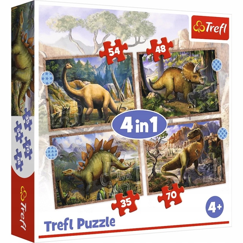 PUZZLE 4W1 CIEKAWE DINOZAURY TREFL 4+