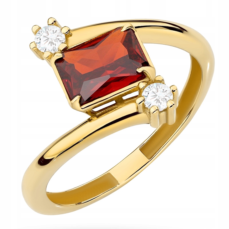 Zlatý Prstýnek Prsten 585 Červený Čtvercový Zirkon 14k vel.19