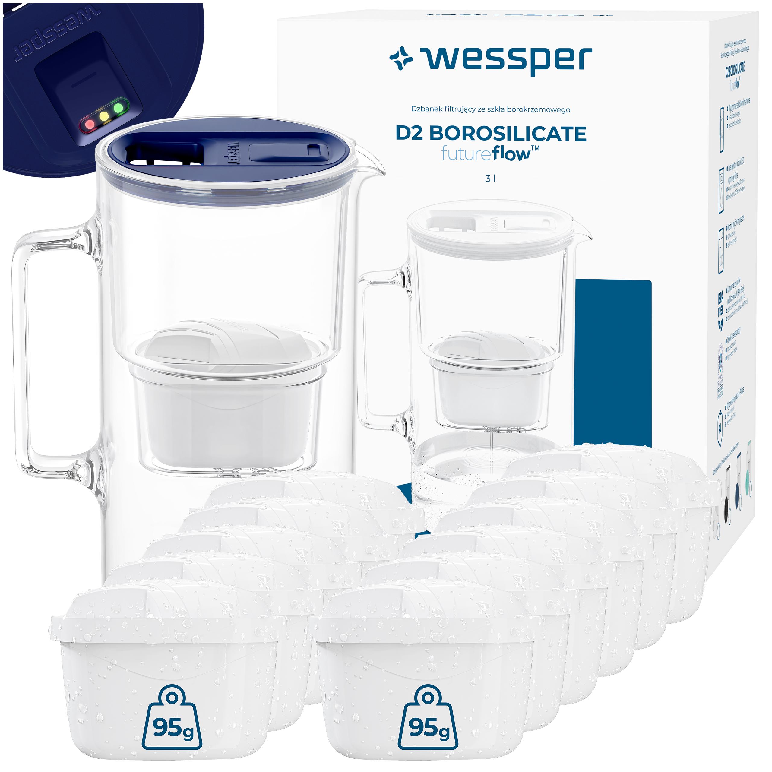 Filtrační konvice skleněná Wessper D2 Borosilicate Ff 3 l granátová 12 x filtr