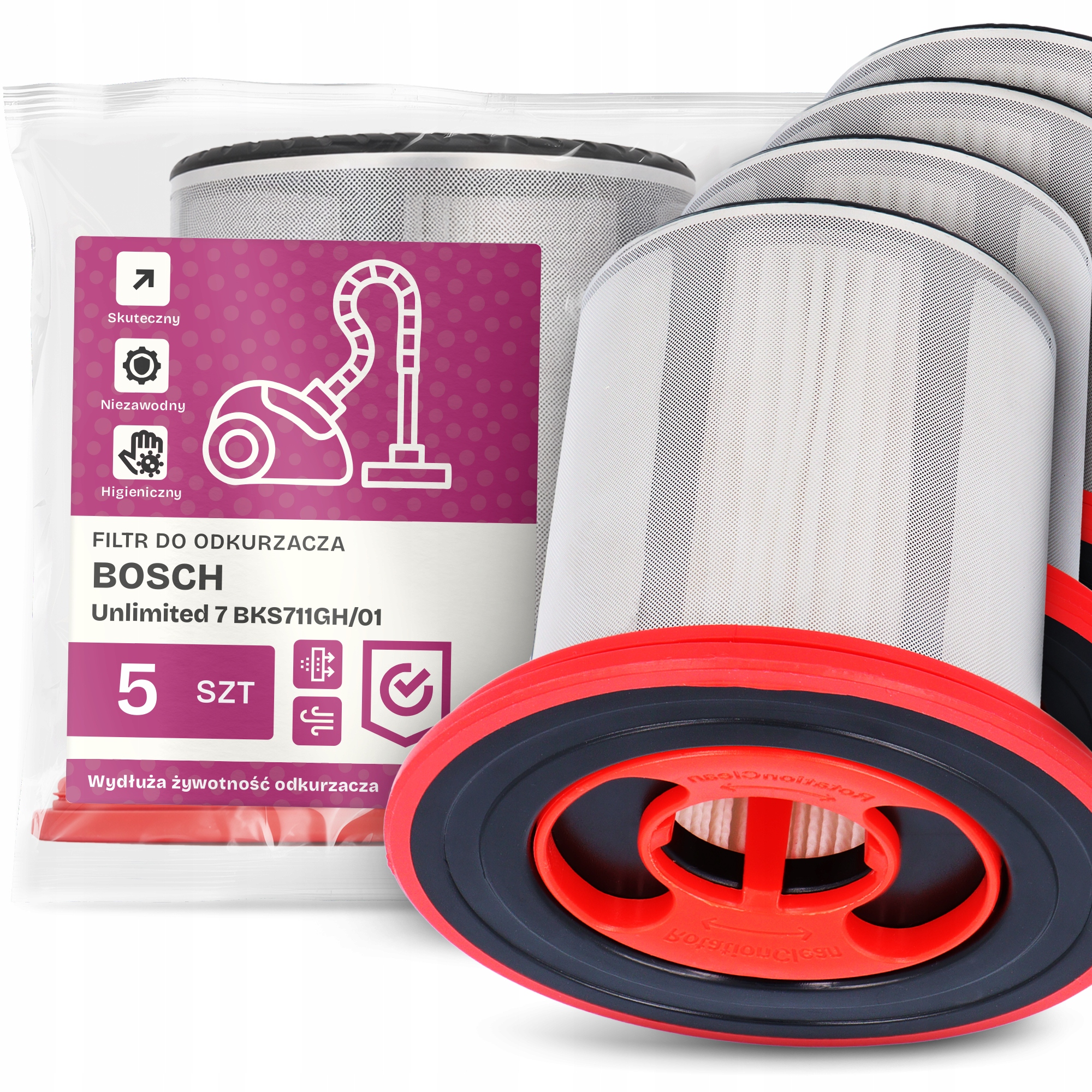 5x Vzduchový Filtr pro Vysavač Bosch Unlimited 7 BKS711GH/01 Hepa Em-w