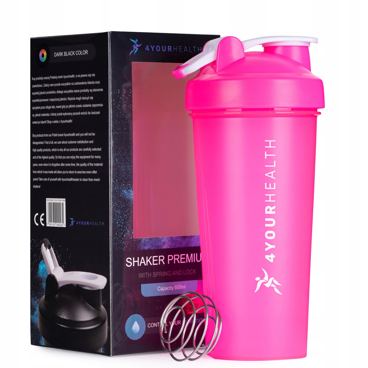 Shaker 4yourhealth ze sprężyną i zamkiem CLIC premium różowy 600 ml