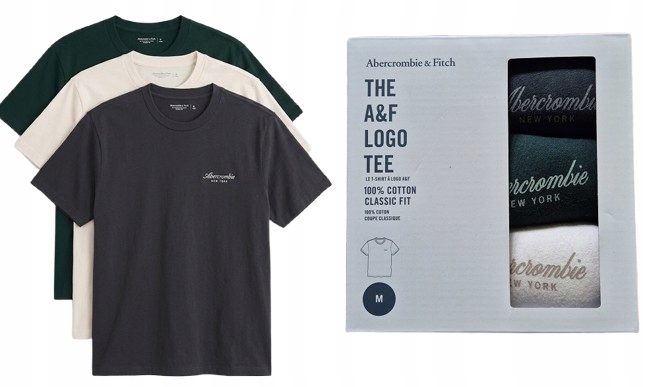 3x tričko Abercrombie&Fitch tričko M 3PAK 3-pack logo tee classic fit