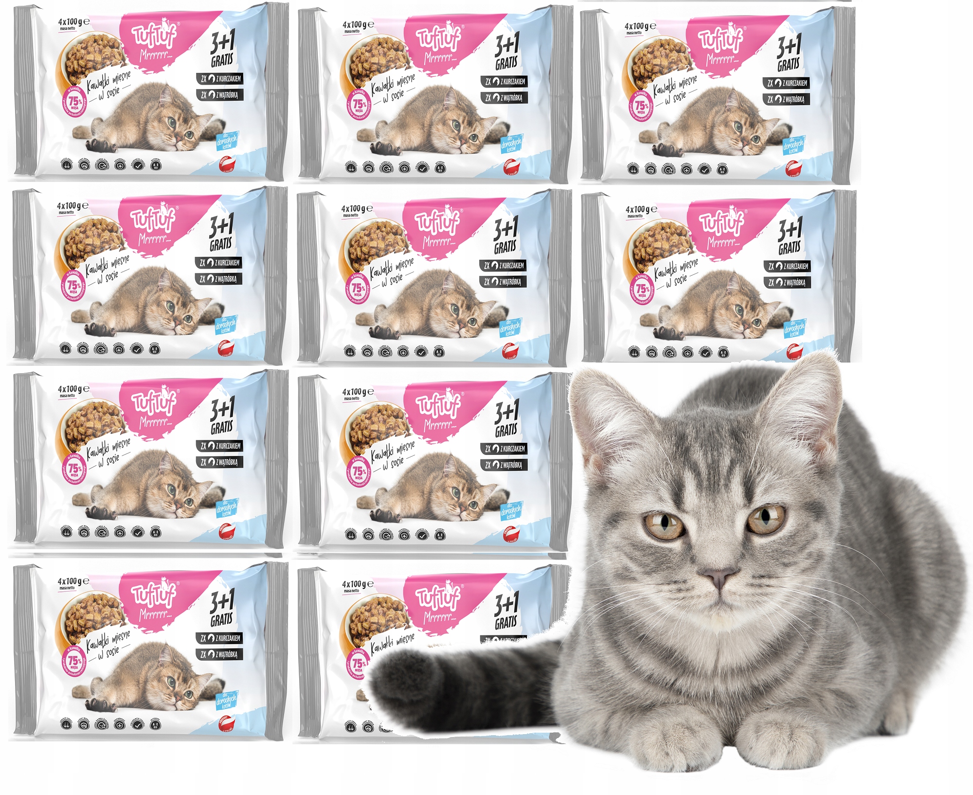 Levně Vlhké krmivo krmivo Tuf Tuf pro kočky Sáčky MIX 40 x 100 g