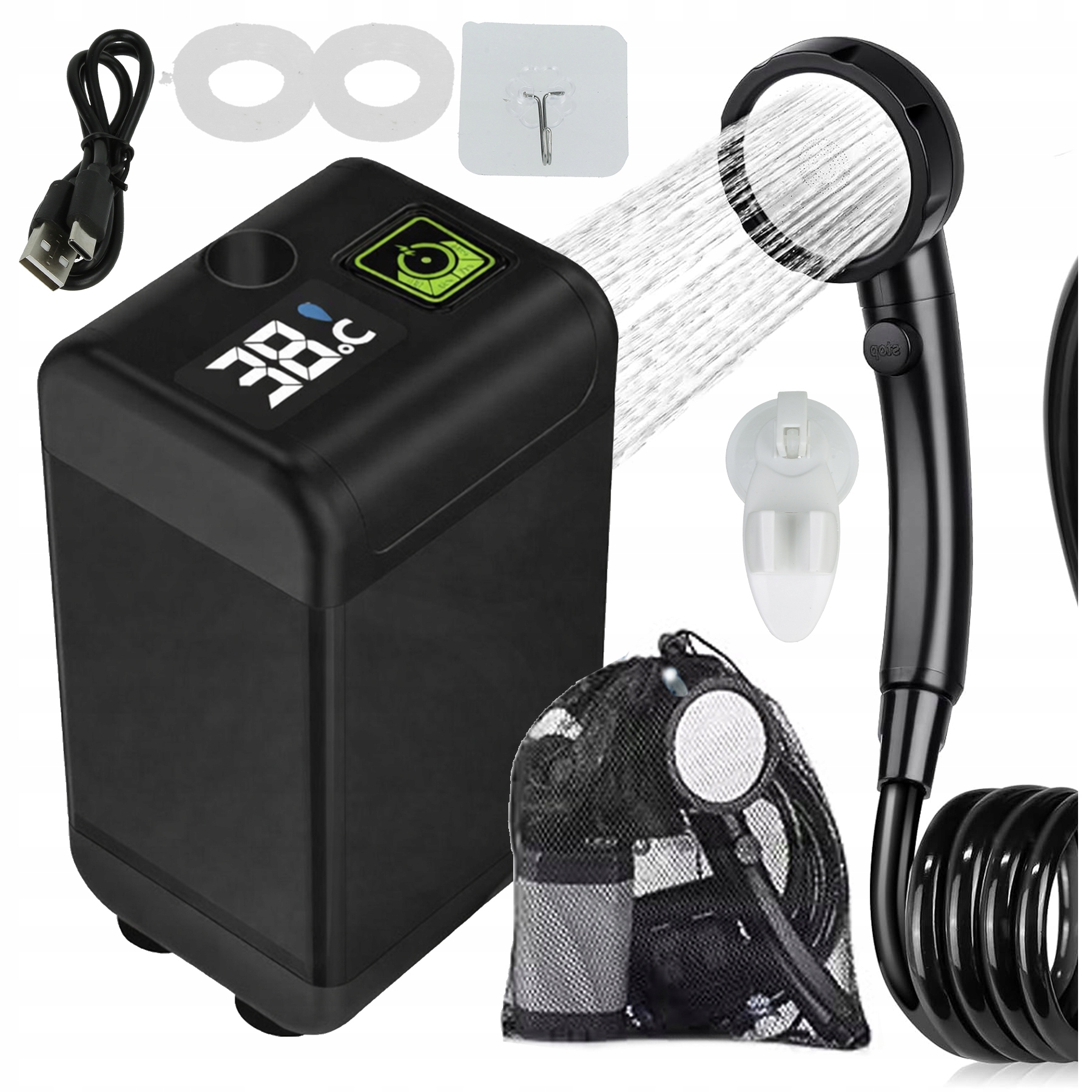 Přenosný kempingový sprchový kout 7800 mAh Displej teploty Mobilní Usb