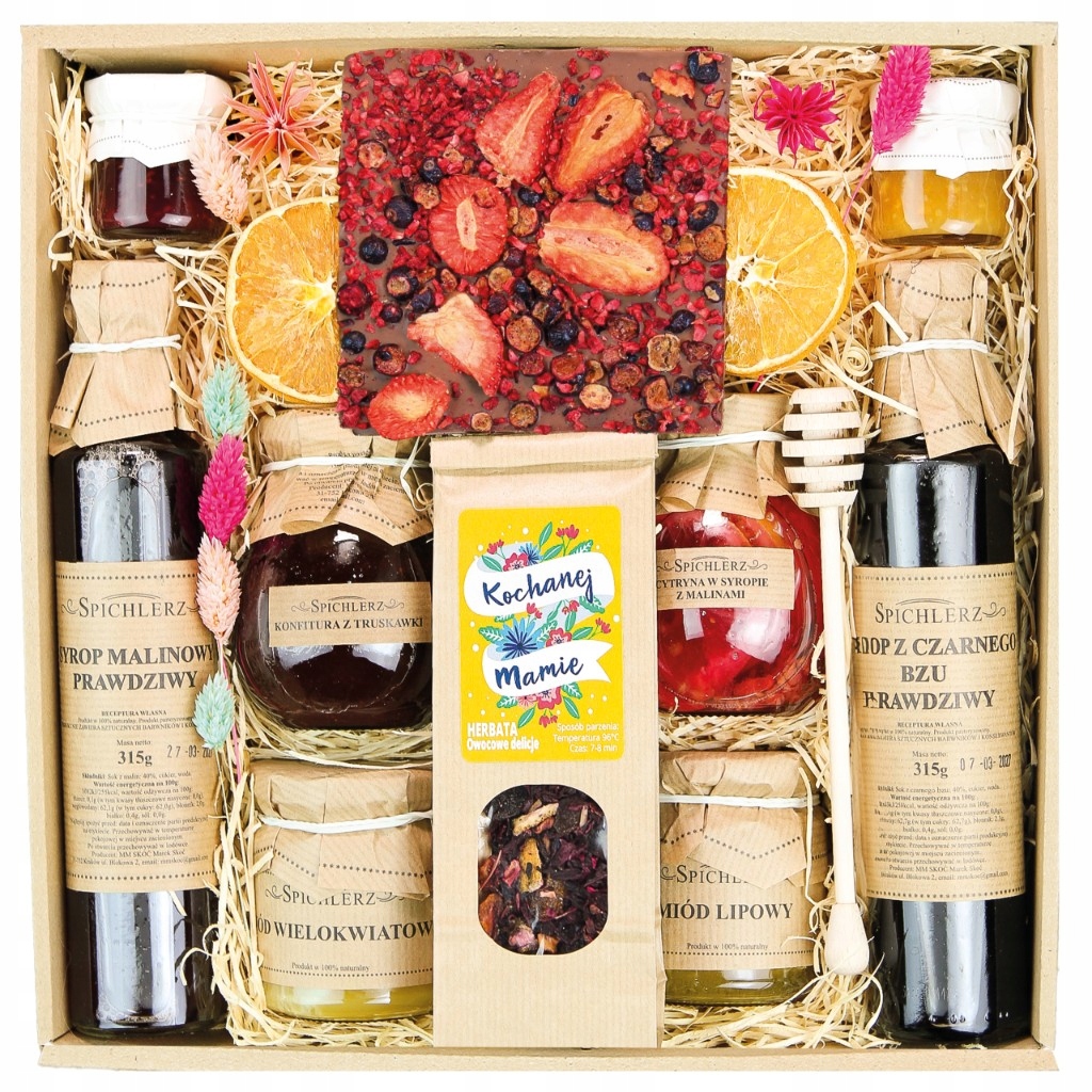 Zestaw Prezentowy Dla Mamy upominek Miód Herbata Konfitura Czekolada Kraft