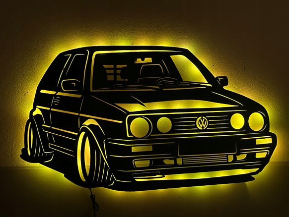 Dřevěný obraz Volkswagen Golf 2 Led Nástěnná Dekorace 3D obraz Dárek
