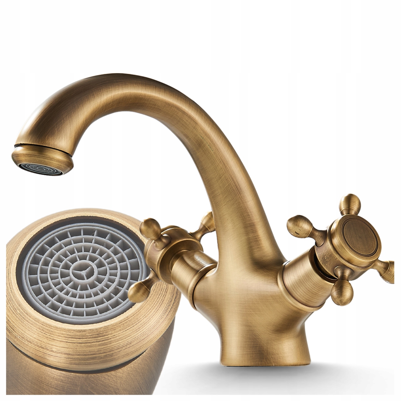 Kúpeľňová Batéria Kohútik Do Umývadla Zlatá Retro Mosadz S Kohútikmi Nízka Ari