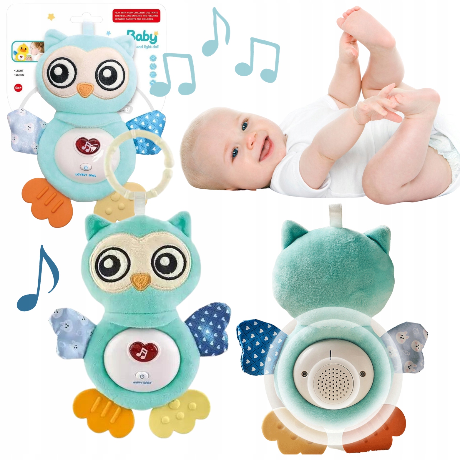 SÓWKA PLUSZOWA USYPIAJĄCA SENSORYCZNA ŚWIATŁO DŹWIĘK PLUSZAK DLA NIEMOWLĄT