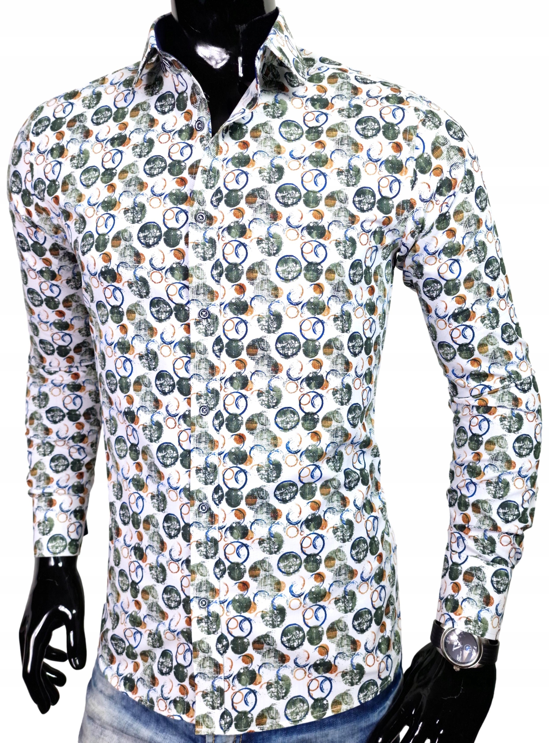 Koszula męska bawełniana we wzory slim fit EN602 r. XL