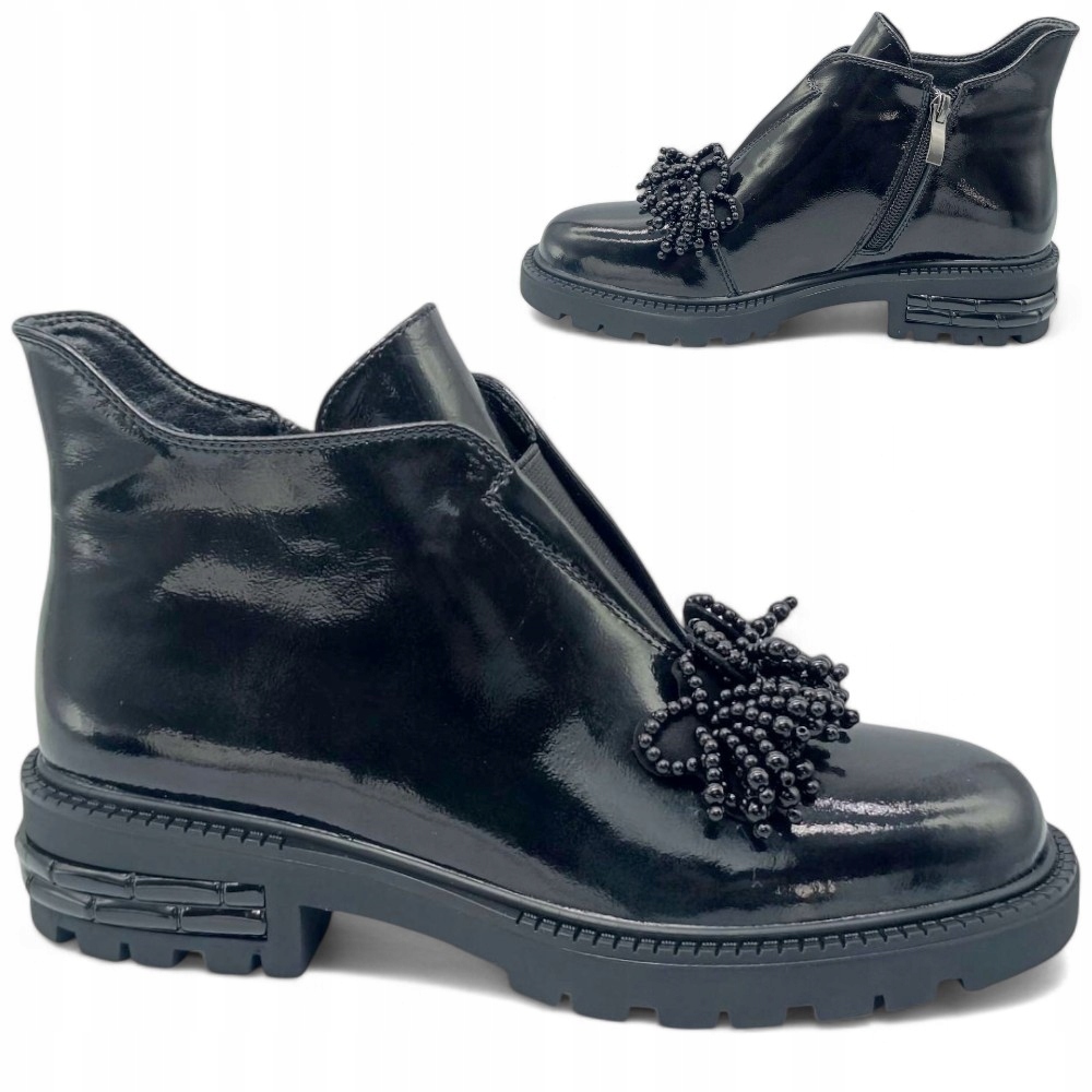 Dámské Kotníkové Boty Kožené 38 Lakované Elegantní Černé se zipem Barski